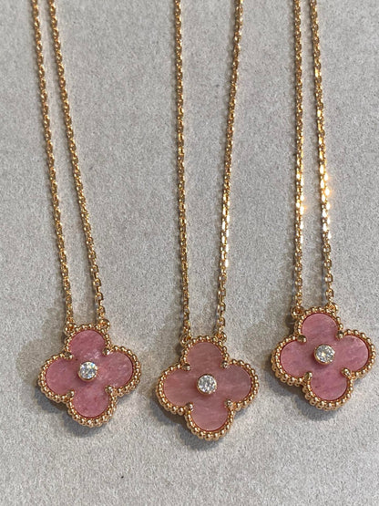 [CiCi]CLOVER 15MM DIAMANT RHODONIT HALSKETTE