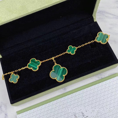 [CiCi]MAGIC CLOVER MALACHITE GOLD BRACELET 5 MOTIFS