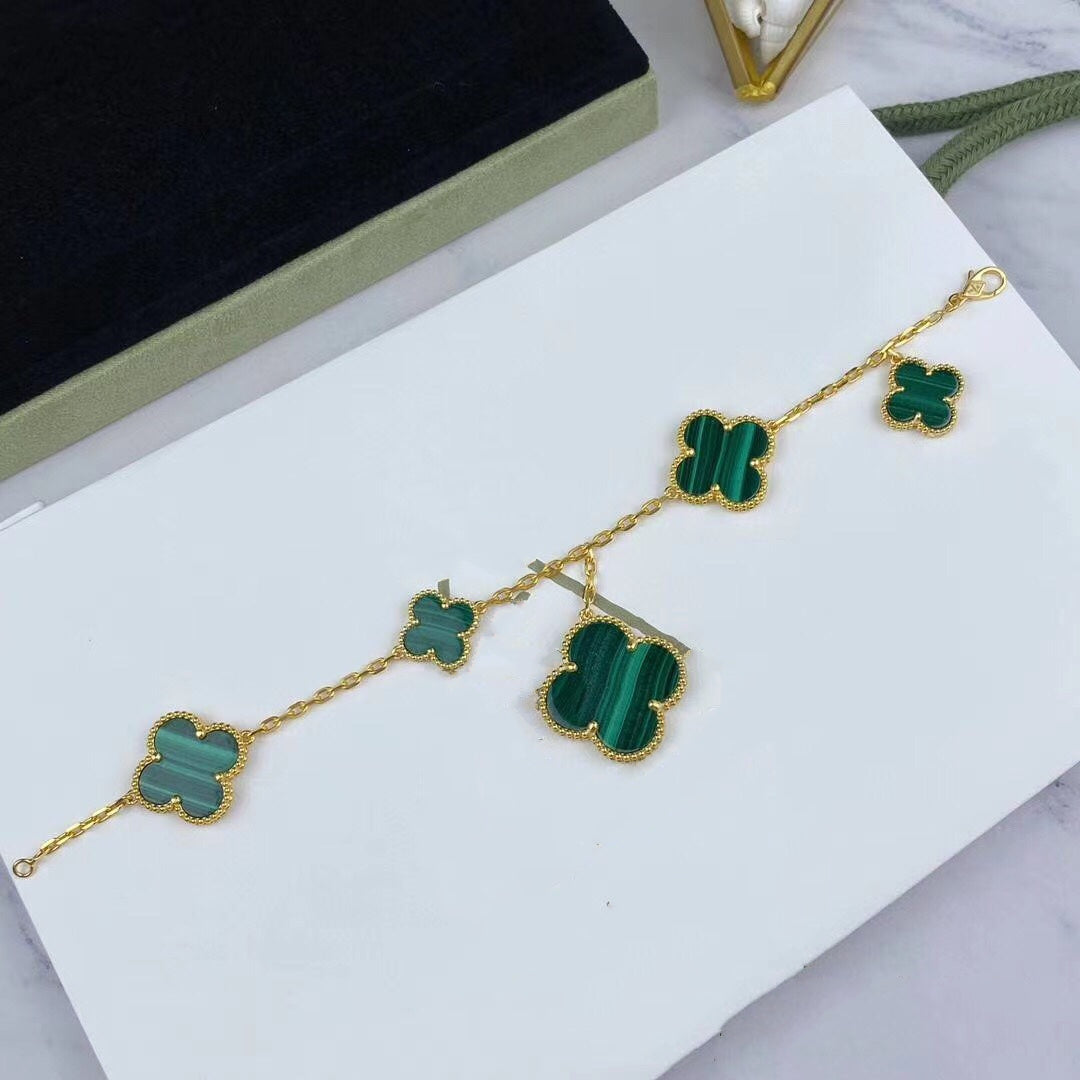 [CiCi]MAGIC CLOVER MALACHITE GOLD BRACELET 5 MOTIFS