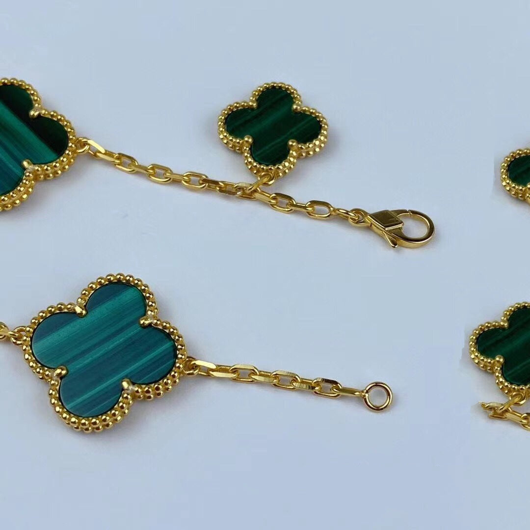 [CiCi]MAGIC CLOVER MALACHITE GOLD BRACELET 5 MOTIFS