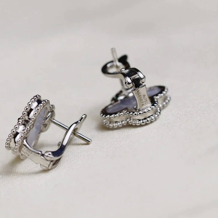 [CiCi]CLOVER MEDIUM 1 MOTIFS  WHITE MOP EARRINGS SILVER