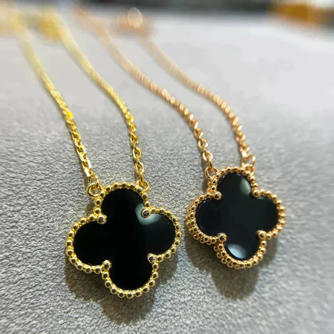 [CiCi]CLOVER 15MM BLACK ONYX SINGLE FLOWER NECKLACE