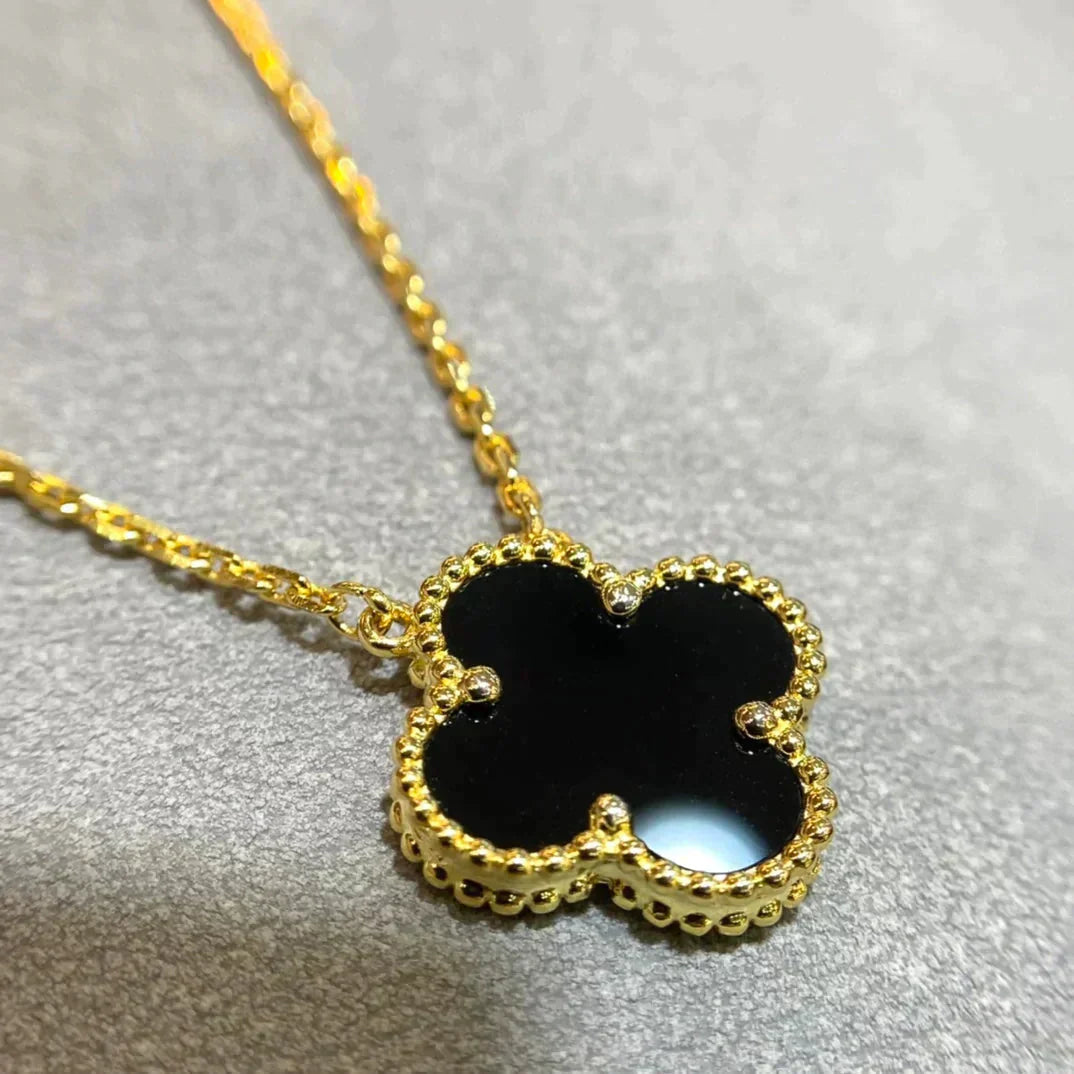[CiCi]CLOVER 15MM BLACK ONYX SINGLE FLOWER NECKLACE