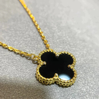 [CiCi]CLOVER 15MM BLACK ONYX SINGLE FLOWER NECKLACE