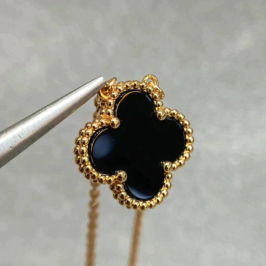 [CiCi]CLOVER 15MM BLACK ONYX SINGLE FLOWER NECKLACE