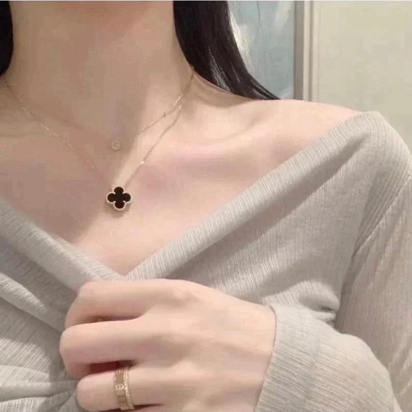 [CiCi]CLOVER 15MM BLACK ONYX SINGLE FLOWER NECKLACE