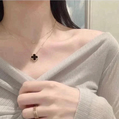 [CiCi]CLOVER 15MM BLACK ONYX SINGLE FLOWER NECKLACE