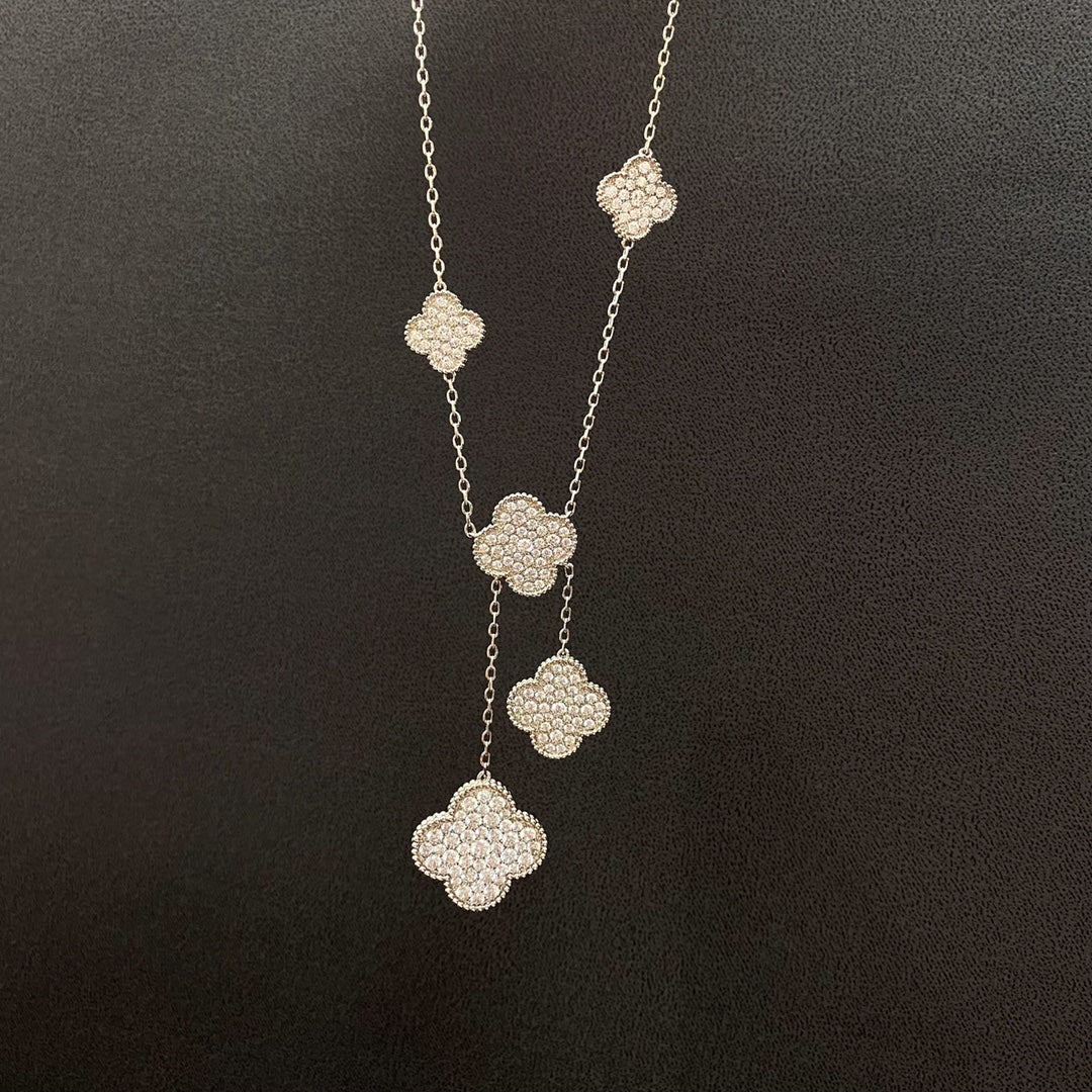 [CiCi]CLOVER 5 MOTIFS SILVER DIAMONDS NECKLACE