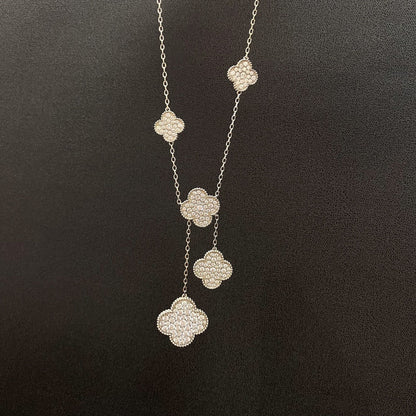 [CiCi]CLOVER 5 MOTIFS SILVER DIAMONDS NECKLACE