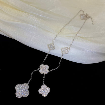 [CiCi]CLOVER 5 MOTIFS SILVER DIAMONDS NECKLACE