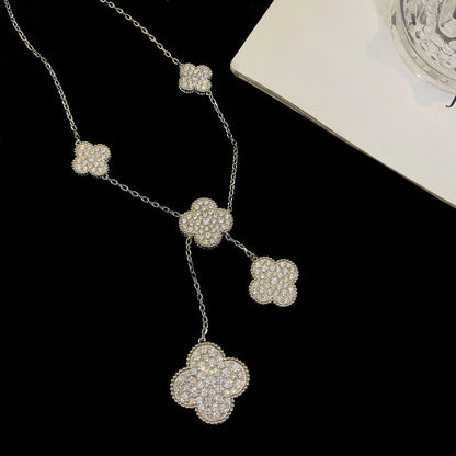 [CiCi]CLOVER 5 MOTIFS SILVER DIAMONDS NECKLACE