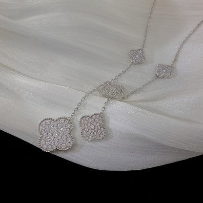 [CiCi]CLOVER 5 MOTIFS SILVER DIAMONDS NECKLACE