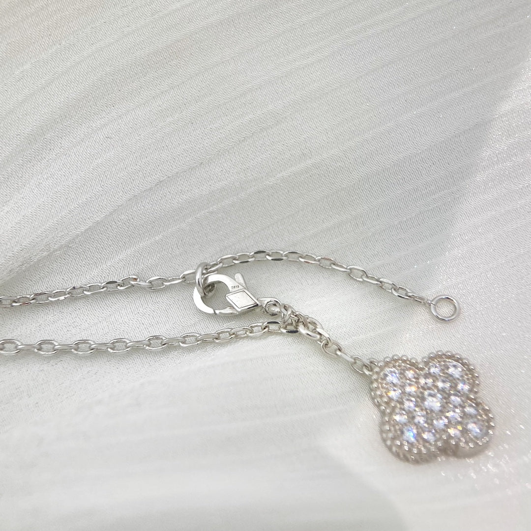 [CiCi]CLOVER 5 MOTIFS SILVER DIAMONDS NECKLACE