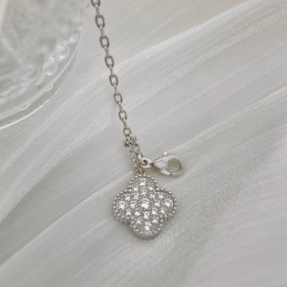[CiCi]CLOVER 5 MOTIFS SILVER DIAMONDS NECKLACE