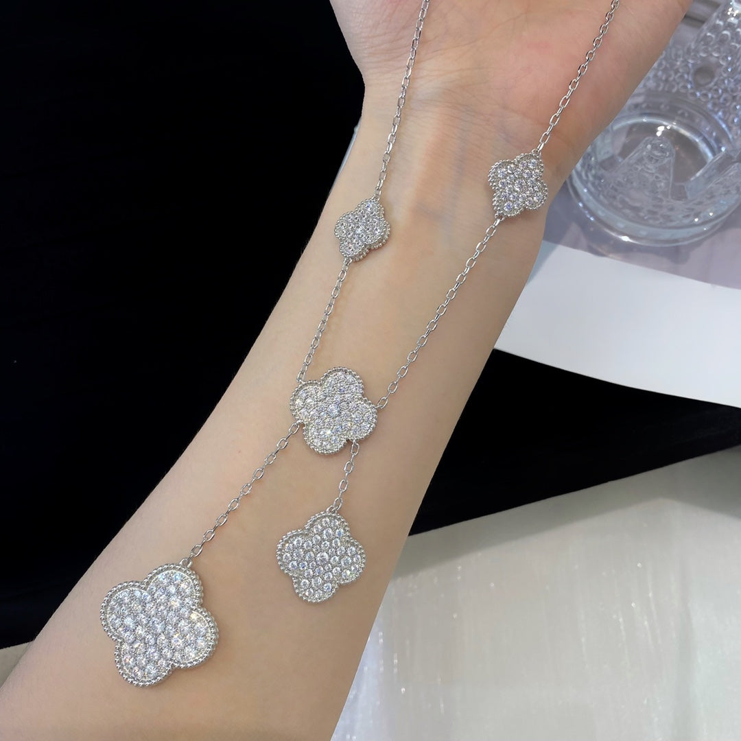 [CiCi]CLOVER 5 MOTIFS SILVER DIAMONDS NECKLACE