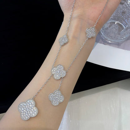 [CiCi]CLOVER 5 MOTIFS SILVER DIAMONDS NECKLACE