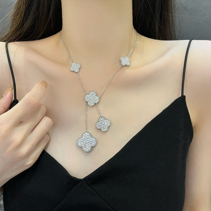 [CiCi]CLOVER 5 MOTIFS SILVER DIAMONDS NECKLACE