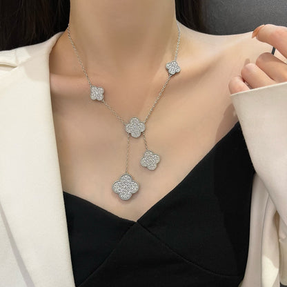 [CiCi]CLOVER 5 MOTIFS SILVER DIAMONDS NECKLACE