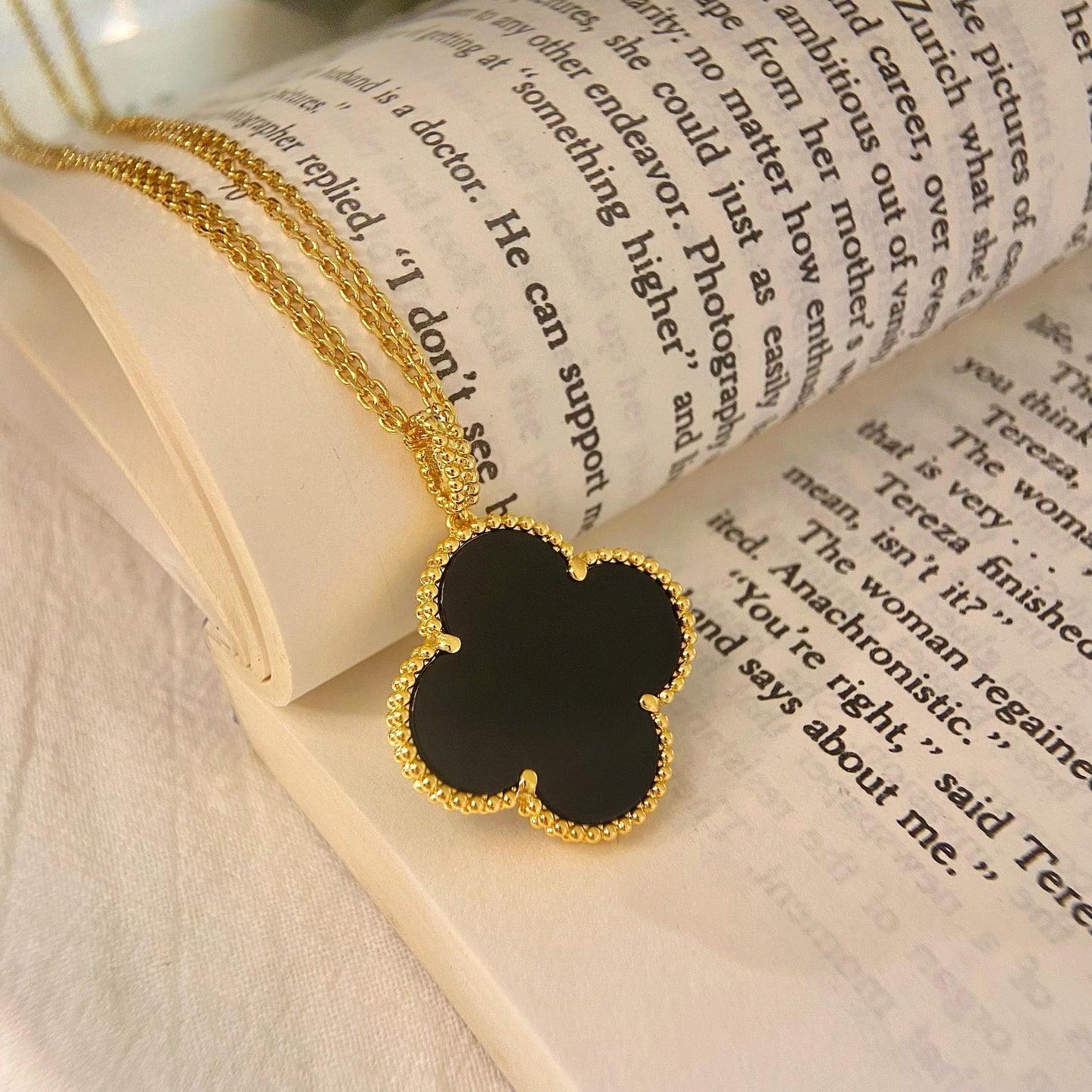[CiCi]CLOVER 25MM NECKLACE GOLD ONYX