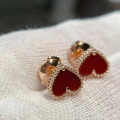 [CiCi]HEART CARNELIAN STUD EARRINGS