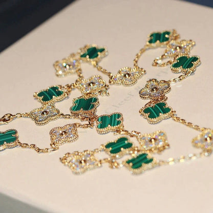 [CiCi]CLOVER 20 MOTIFS MALACHITE DIAMOND NECKLACE
