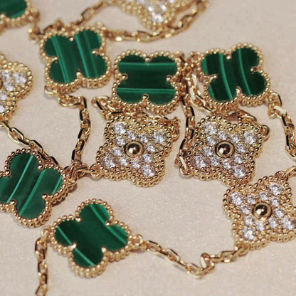 [CiCi]CLOVER 20 MOTIFS MALACHITE DIAMOND NECKLACE