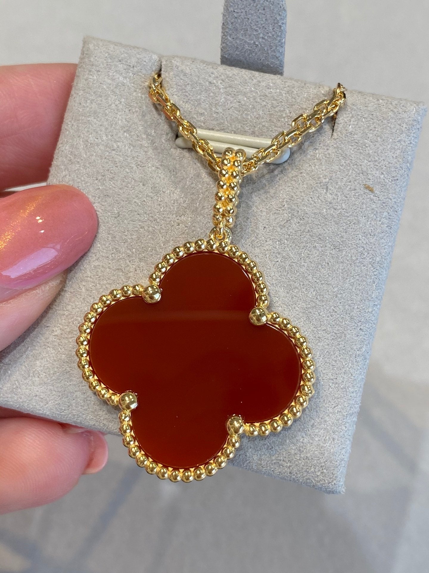 [CiCi]CLOVER 25MM NECKLACE GOLD CARNELIAN