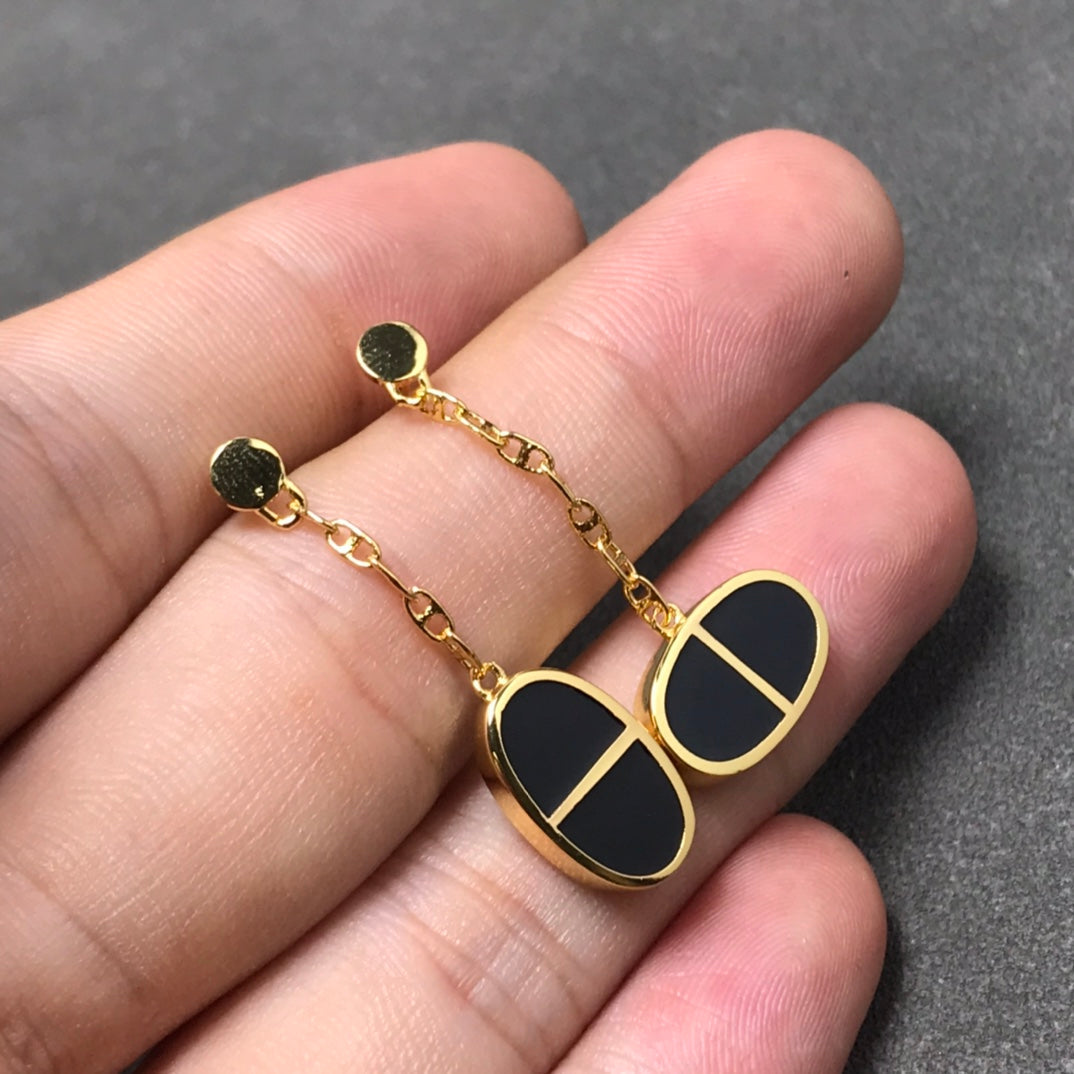 [CiCi]CHAINE VERSO BLACK CERAMIC SILVER EARRINGS