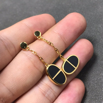 [CiCi]CHAINE VERSO BLACK CERAMIC SILVER EARRINGS