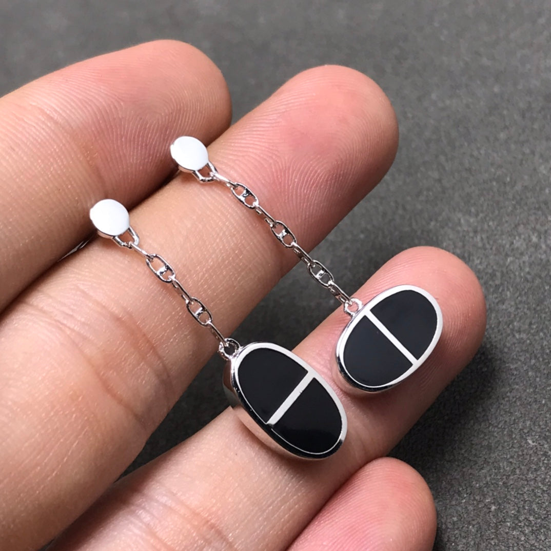 [CiCi]CHAINE VERSO BLACK CERAMIC SILVER EARRINGS