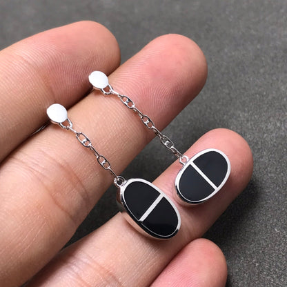 [CiCi]CHAINE VERSO BLACK CERAMIC SILVER EARRINGS