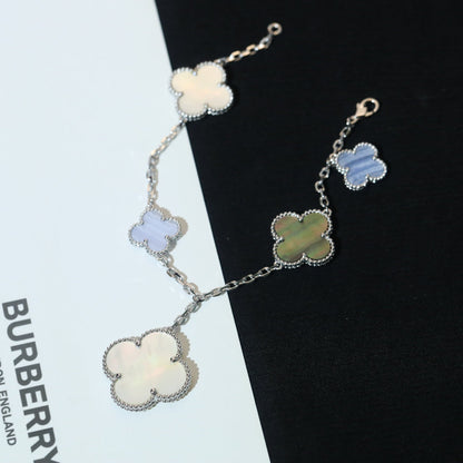 [CiCi]CLOVER BRACELET 5 MOTIFS MOP CHALCEDONY SILVER