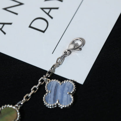 [CiCi]CLOVER BRACELET 5 MOTIFS MOP CHALCEDONY SILVER