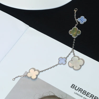 [CiCi]CLOVER BRACELET 5 MOTIFS MOP CHALCEDONY SILVER