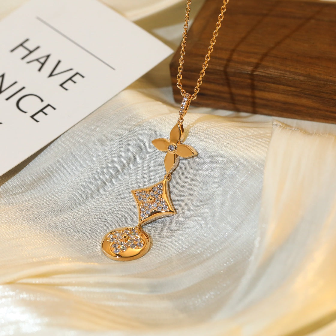[CiCi]STAR AND SUN DIAMOND PINK GOLD NECKLACE