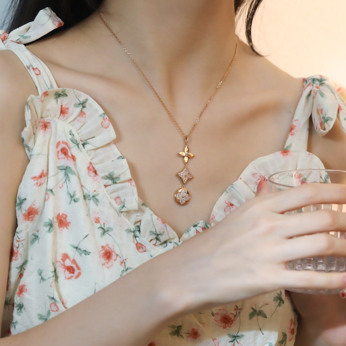 [CiCi]STAR AND SUN DIAMOND PINK GOLD NECKLACE