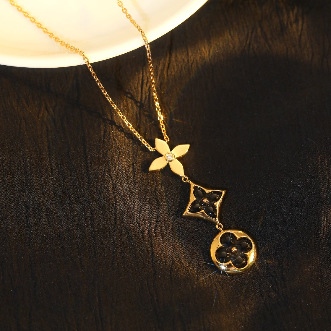 [CiCi]STAR AND SUN ONYX PINK GOLD NECKLACE