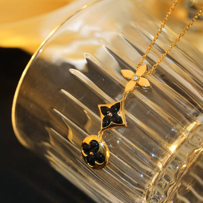 [CiCi]STAR AND SUN ONYX PINK GOLD NECKLACE