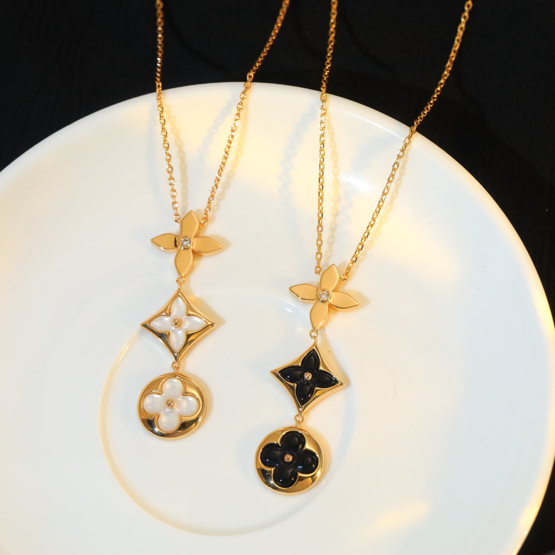 [CiCi]STAR AND SUN ONYX PINK GOLD NECKLACE