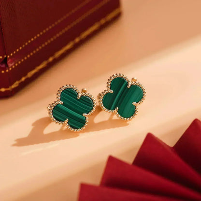 [CiCi]CLOVER MEDIUM 1 MOTIFS MALACHITE  EARRINGS