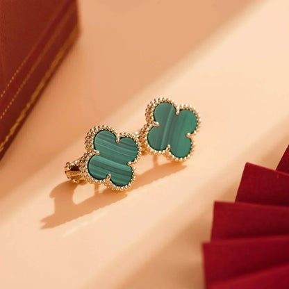 [CiCi]CLOVER MEDIUM 1 MOTIFS MALACHITE  EARRINGS