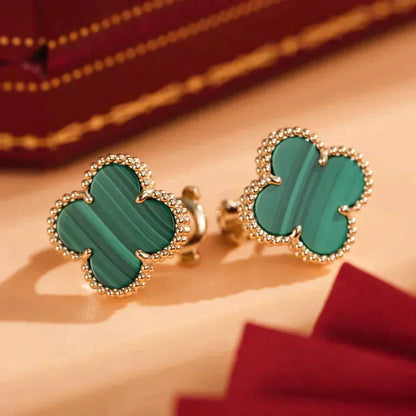 [CiCi]CLOVER MEDIUM 1 MOTIFS MALACHITE  EARRINGS