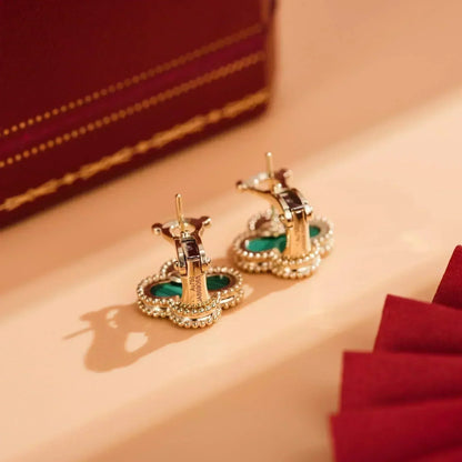 [CiCi]CLOVER MEDIUM 1 MOTIFS MALACHITE  EARRINGS