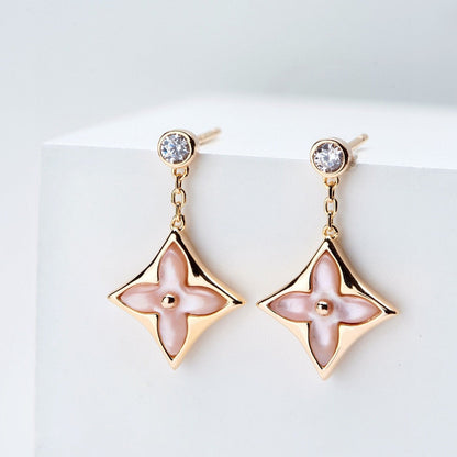 [CiCi]DOUBLE STAR PINK GOLD MOP DROP EARRINGS