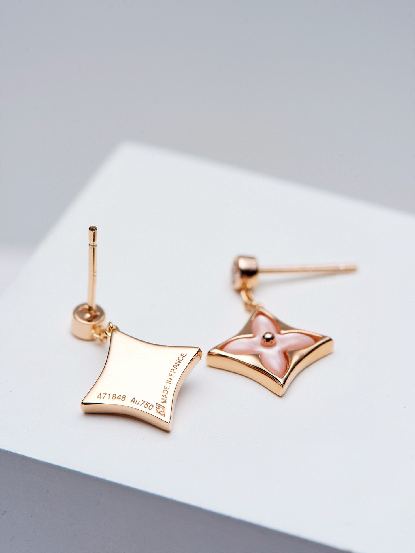 [CiCi]DOUBLE STAR PINK GOLD MOP DROP EARRINGS