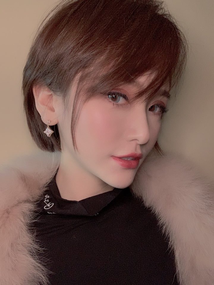 [CiCi]DOUBLE STAR PINK GOLD MOP DROP EARRINGS