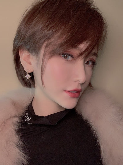 [CiCi]DOUBLE STAR PINK GOLD MOP DROP EARRINGS