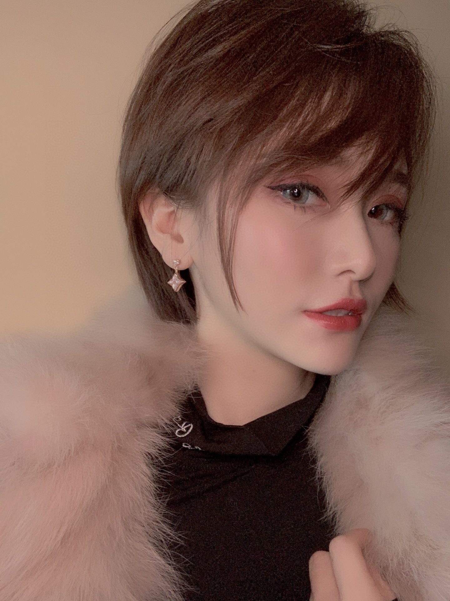 [CiCi]DOUBLE STAR PINK GOLD MOP DROP EARRINGS