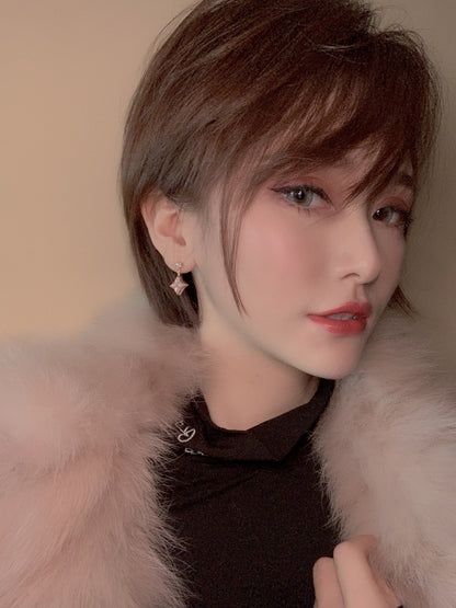 [CiCi]DOUBLE STAR PINK GOLD MOP DROP EARRINGS