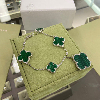 [CiCi]CLOVER 5 MOTIFS SIVLER MALACHITE BRACELET